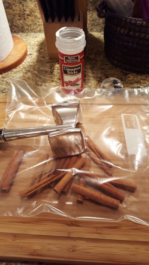 Cinnamon sticks soon to be pulverized