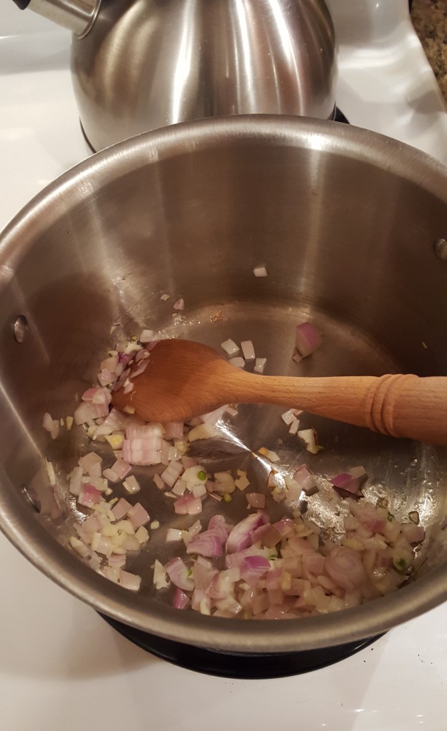 Cooking the shallots and garlic