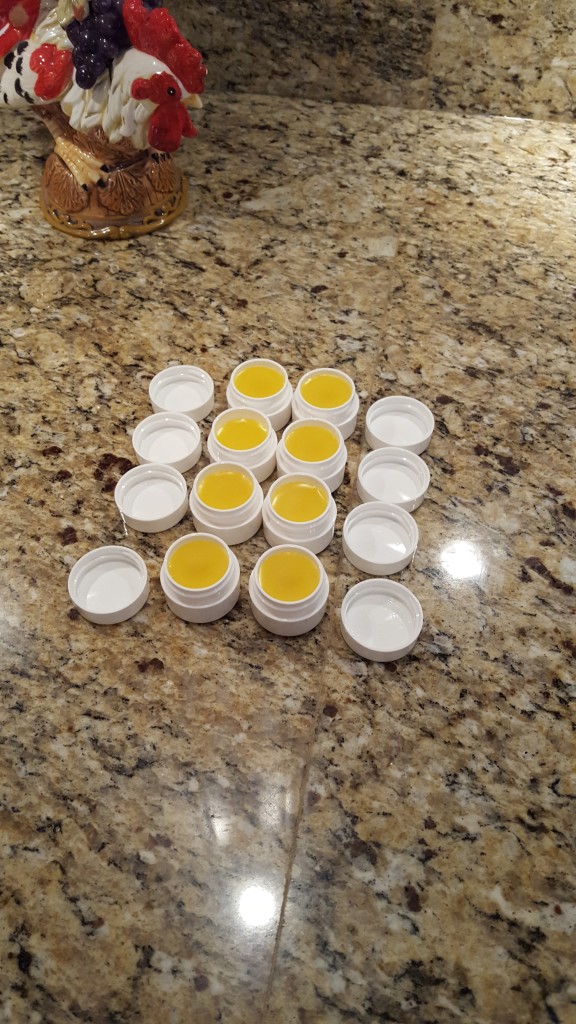 Wait for lip balm to cool before capping jars.