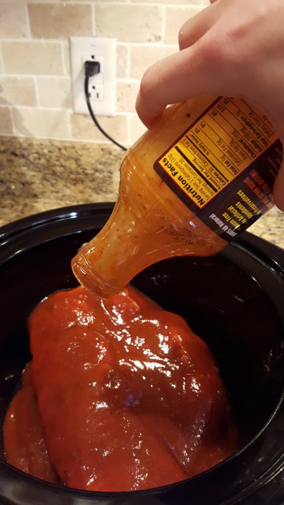 Pour sauce over meat. 