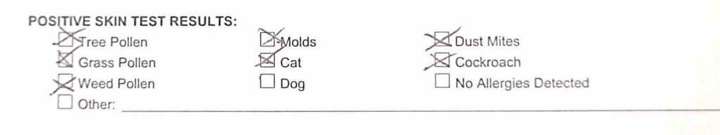 Excerpt from my husband's actual skin test.  Yes he's allergic to everything... except apparently bees and dogs. 