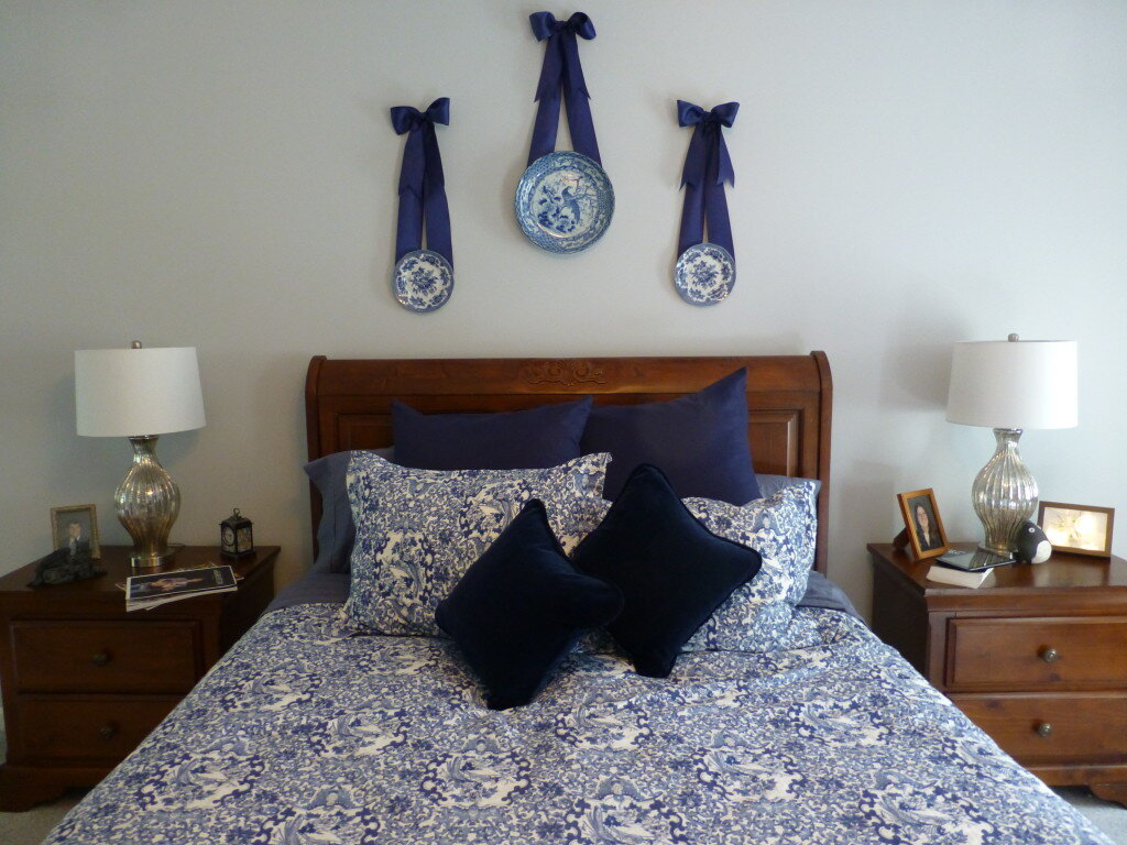 Close up of the new wall art over the bed