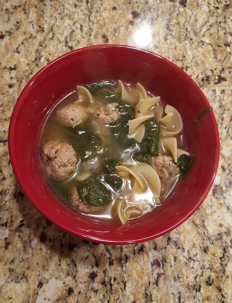 Finished turkey meatball soup - quite hearty!