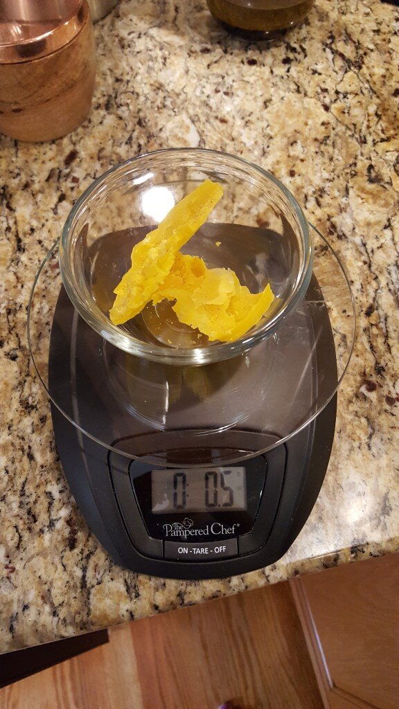 Weight .5 oz of beeswax