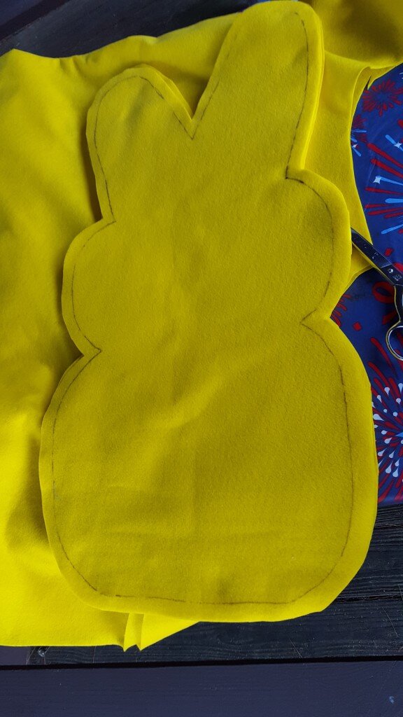 Cut out peeps bunny with 1/2" seam allowance. 