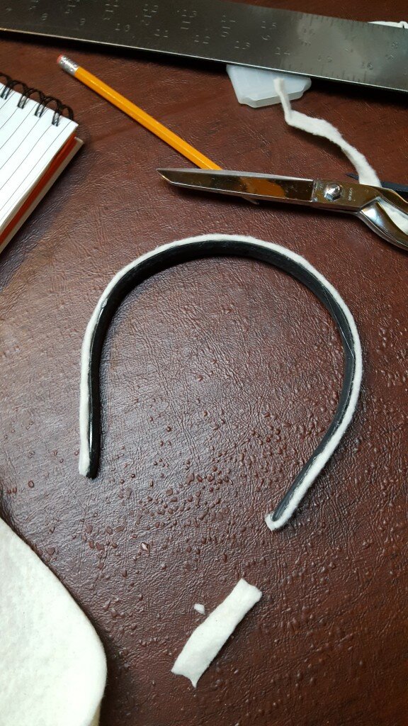 Hot glue batting to headband